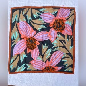 Silk Floral Square Scarf in Pink, Coral & Mint